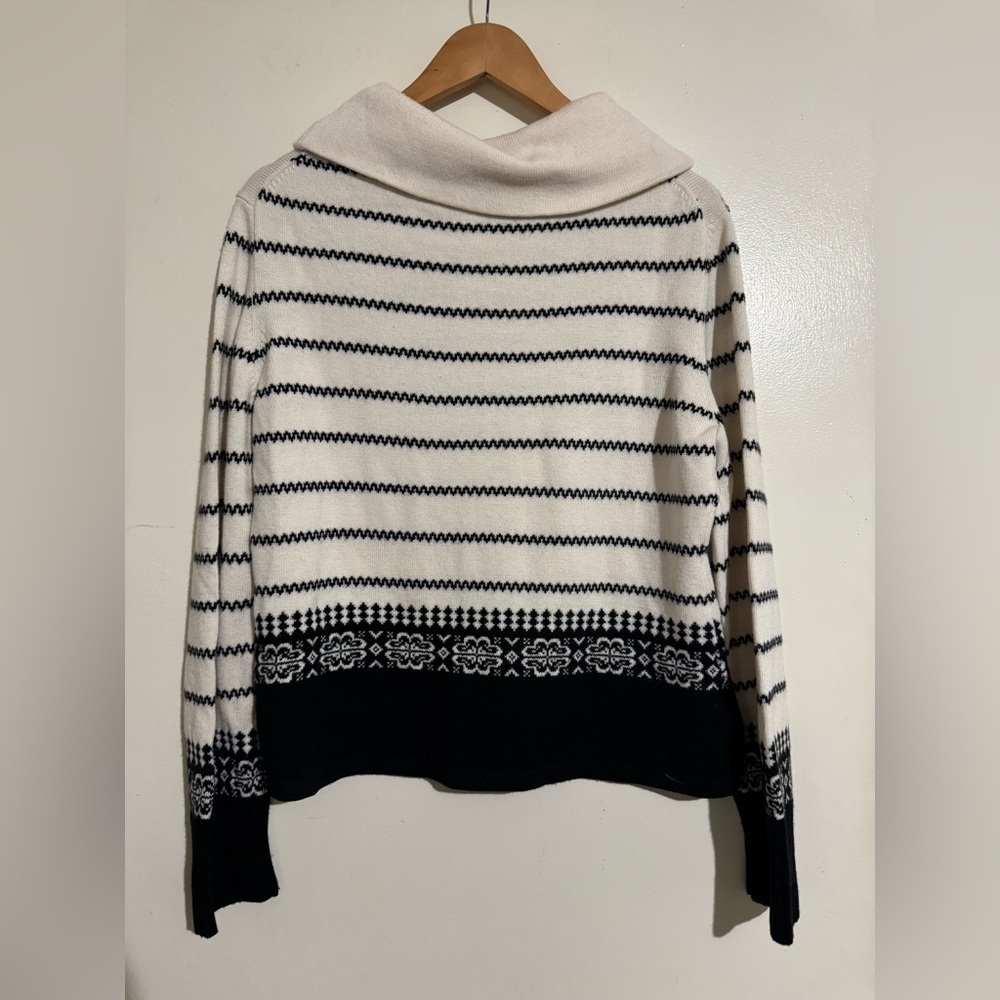 Ann Taylor LOFT black white pattern turtleneck pullover sweater XL